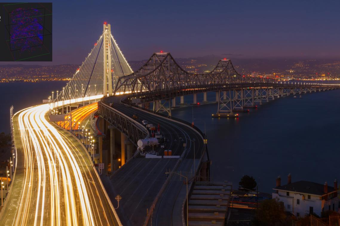 Eastern span of the San Francisco-Oakland Bay Bridge (inset image details below)