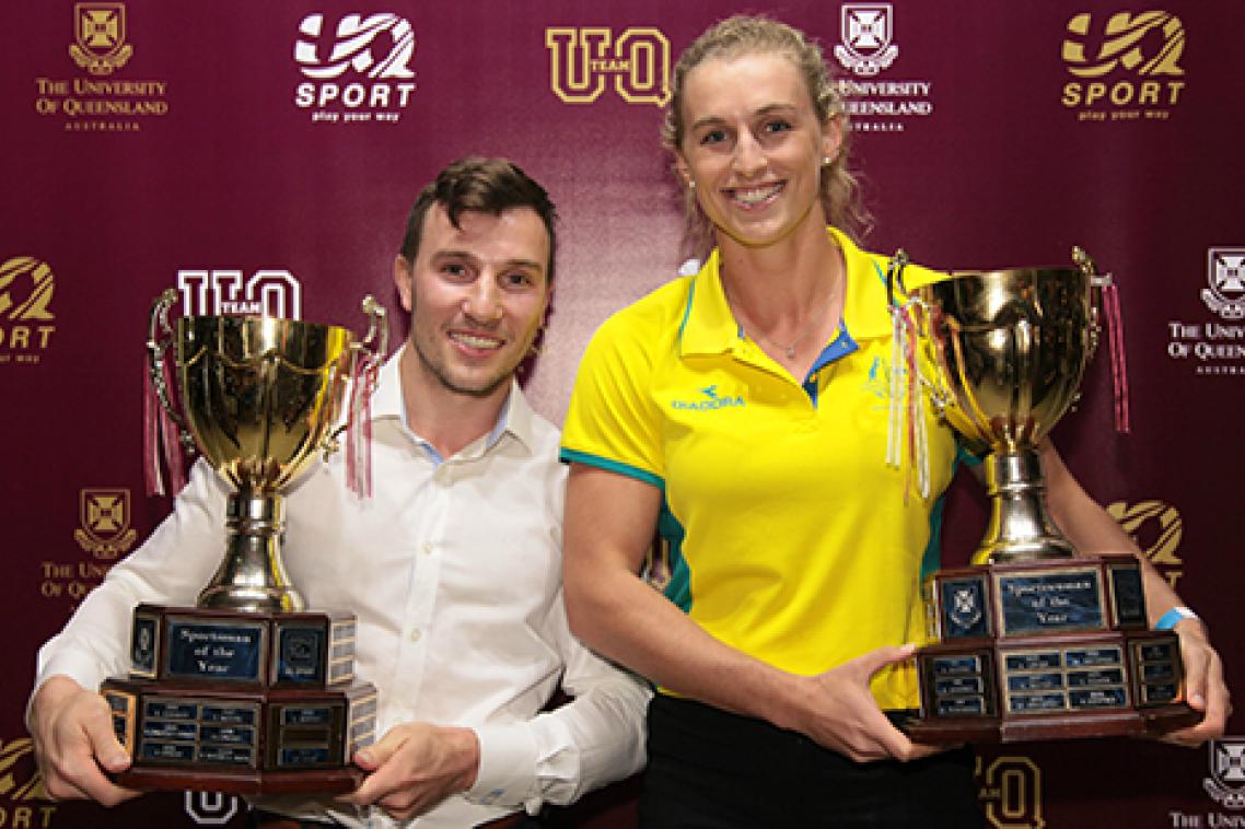 UQ Sportsman of the Year Michael Mercieca, and UQ Sportswoman of the Year Gabi Simpson