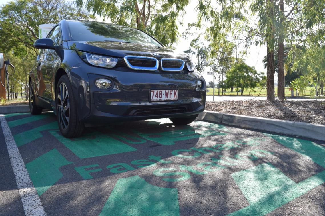 An electric vehicle charging at UQ's Gatton campus