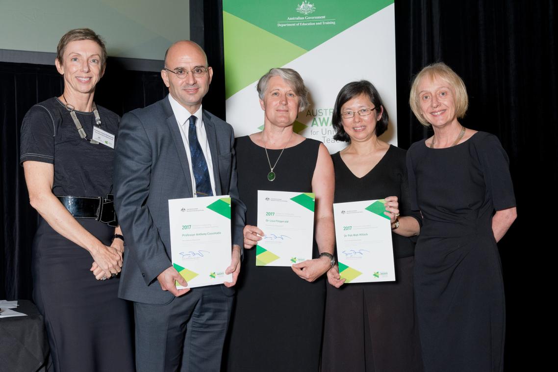 L-R: PVC Professor Doune Macdonald, Professor Anthony Cassimatis, Dr Lisa Fitzgerald, Dr Poh Wah Hillock, DVC Professor Joanne Wright