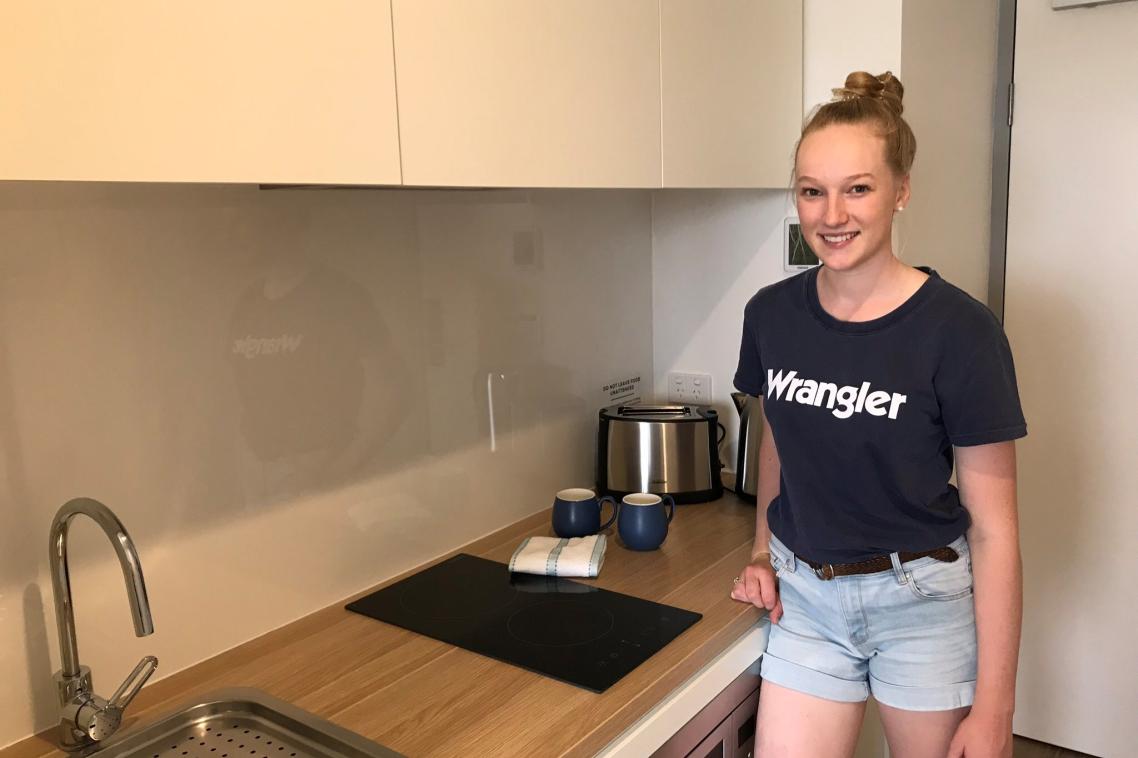 Heidi Lithgow in her Atira accommodation