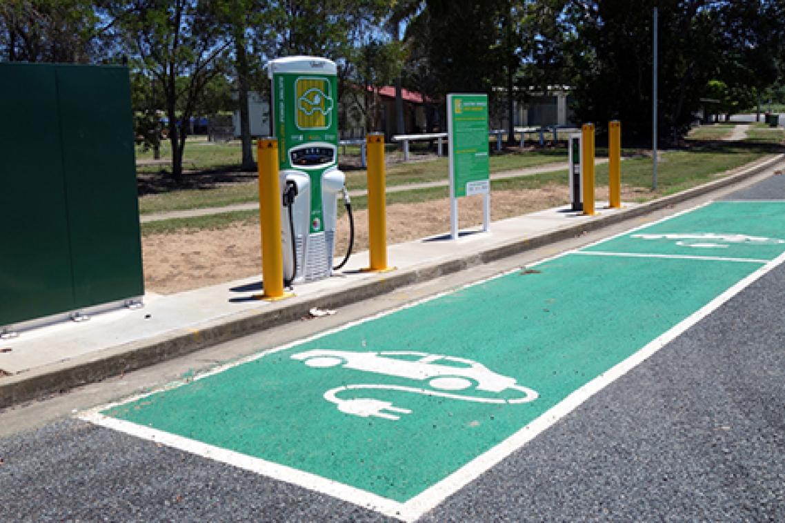 An electric vehicle recharging station in rural Queensland