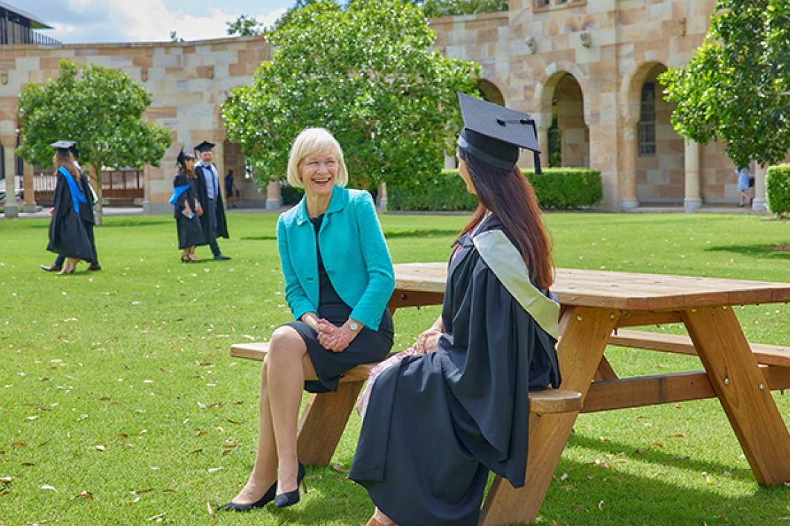 UQ Vice-Chancellor Professor Deborah Terry with UQ graduates.