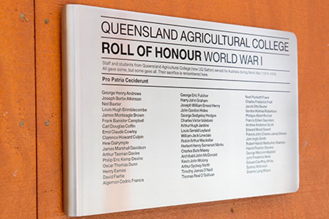 The new World War I Roll of Honour at UQ's Gatton campus