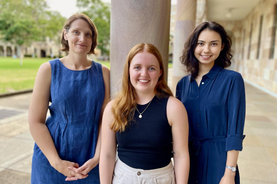 Three UQ researchers in the Great Court