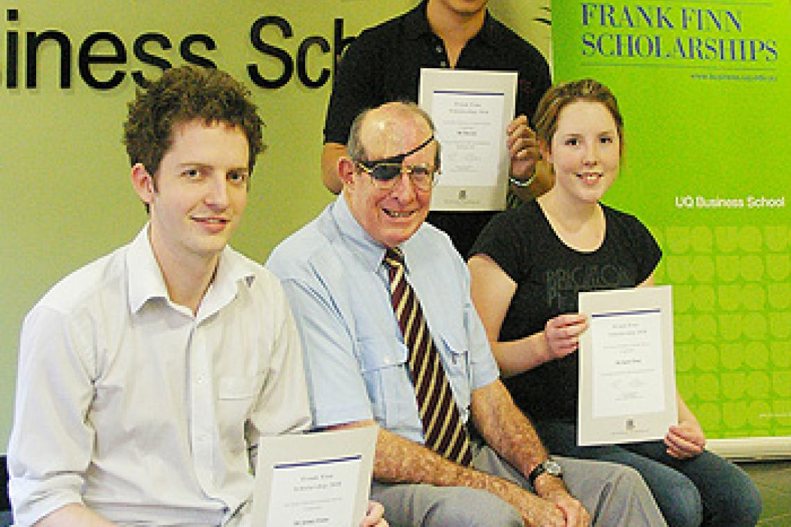 Frank Finn Scholarship winners (L-R) Jeremy Evans, Frank Finn, Jun Cai, Katie Wood