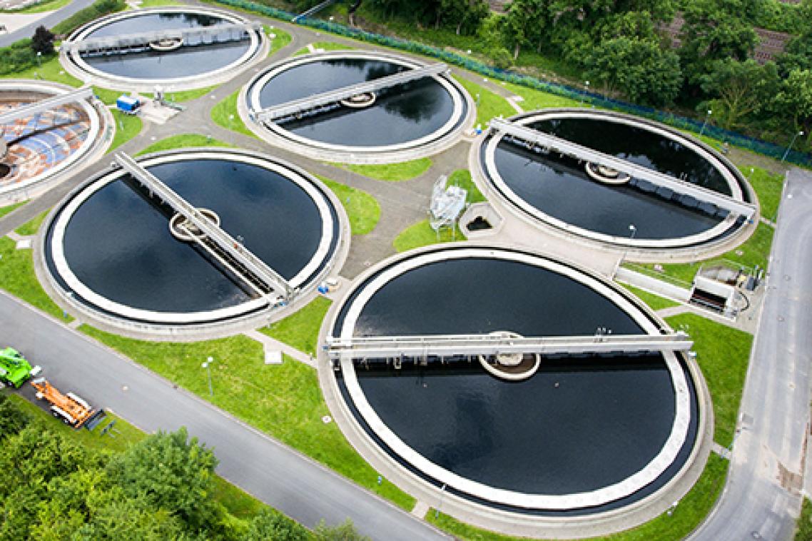 Aerial shot of wastewater treatment plant