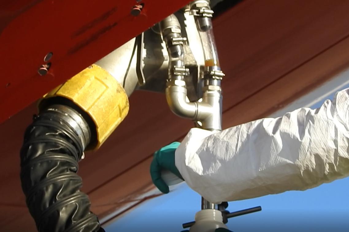 A330 sampling: Qantas developed a sampling trap for collecting wastewater samples from planes to avoid cross contamination from flight to flight. Image: Qantas