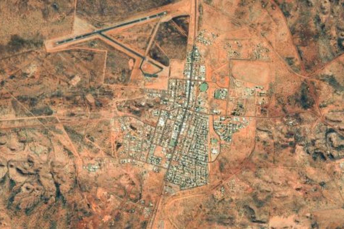 An aerial map showing the town of Tennant Creek, Northern Territory. 
