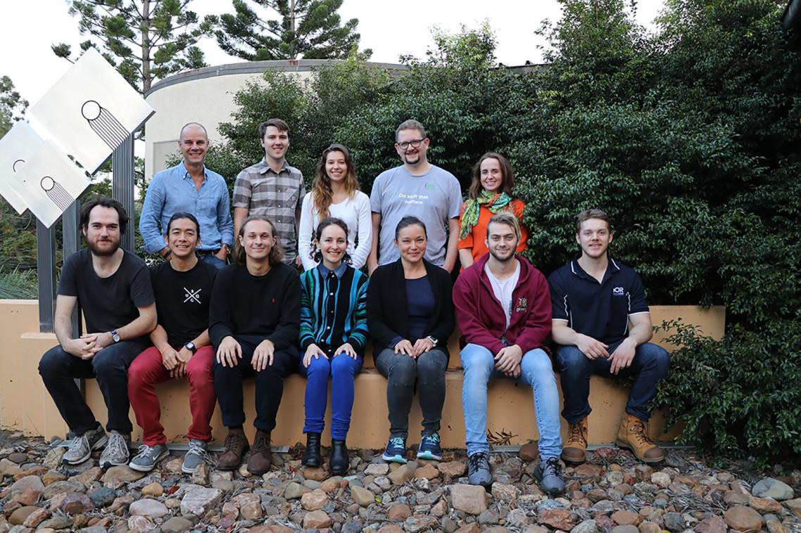Some of the successful ilab UQ's Germinate 10 start-ups with ilab UQ Director Bernie Woodcroft (standing left)