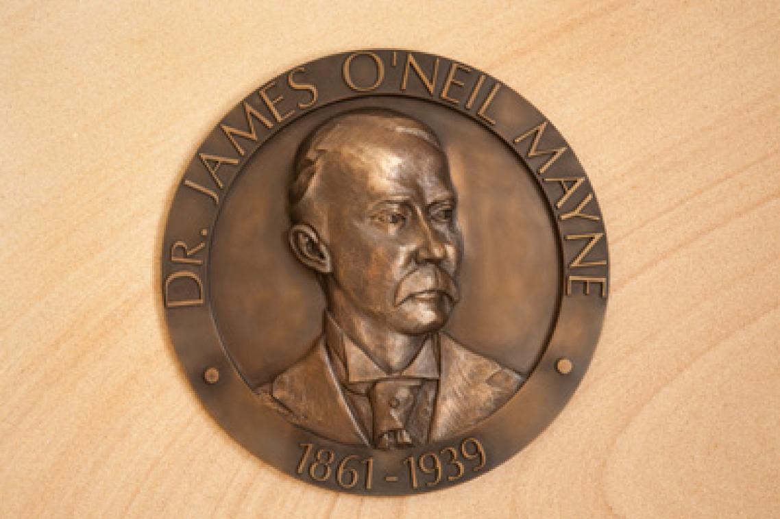 The medallion in honour of Dr James O'Neil Mayne