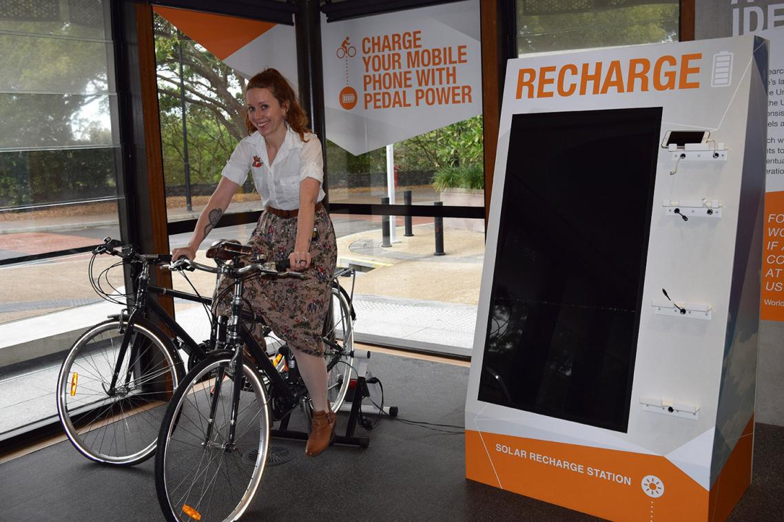The PedalPower iPhone chargers in the GCI building