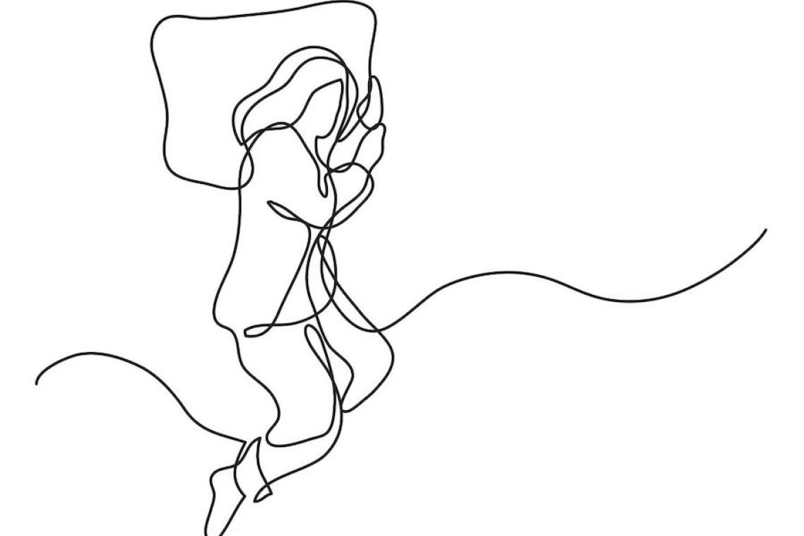 Single line drawing of a woman sleeping on pillow